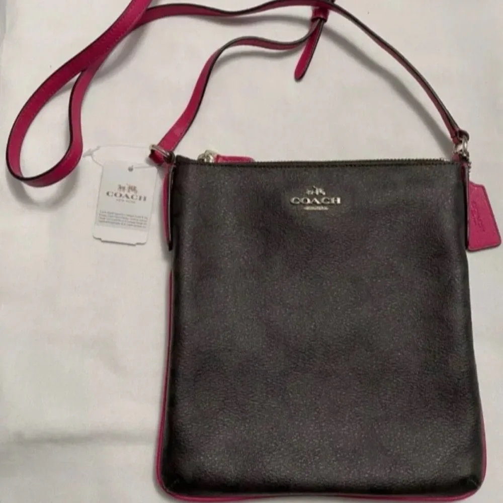 Coach North/South Crossbody Bag - Brown with Raspberry Accents - Picture 3 of 7